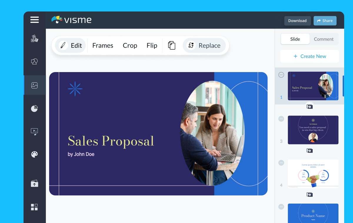 Interface of an AI presentation maker showing slide deck generation