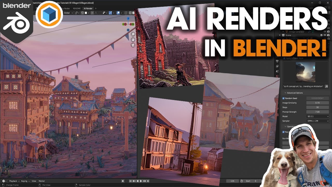 AI Rendering in Blender interface showing denoising options