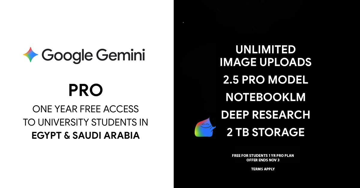 Google blog announcement showing Gemini Pro availability for students in EMEA regions