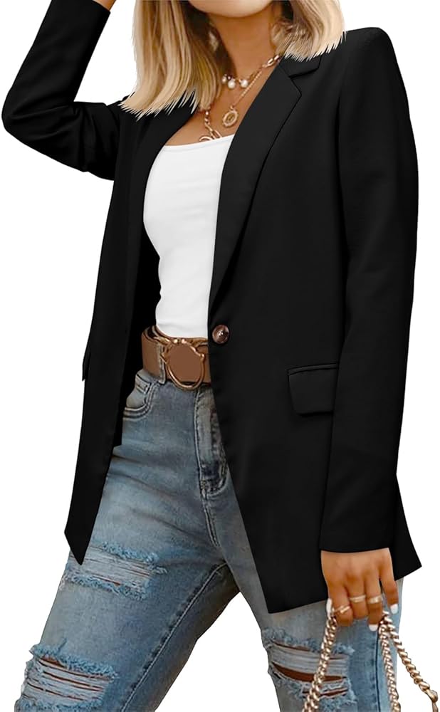 Crazy Grid Women's Casual Blazer in Black with notched lapels and open front design