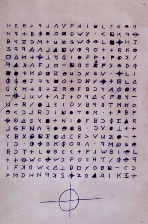 The Z340 cipher grid showing various symbols and characters