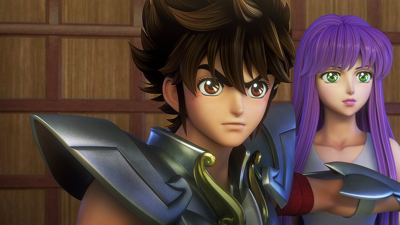 Netflix promotional banner for Saint Seiya Knights of the Zodiac featuring the main cast of Bronze Knights