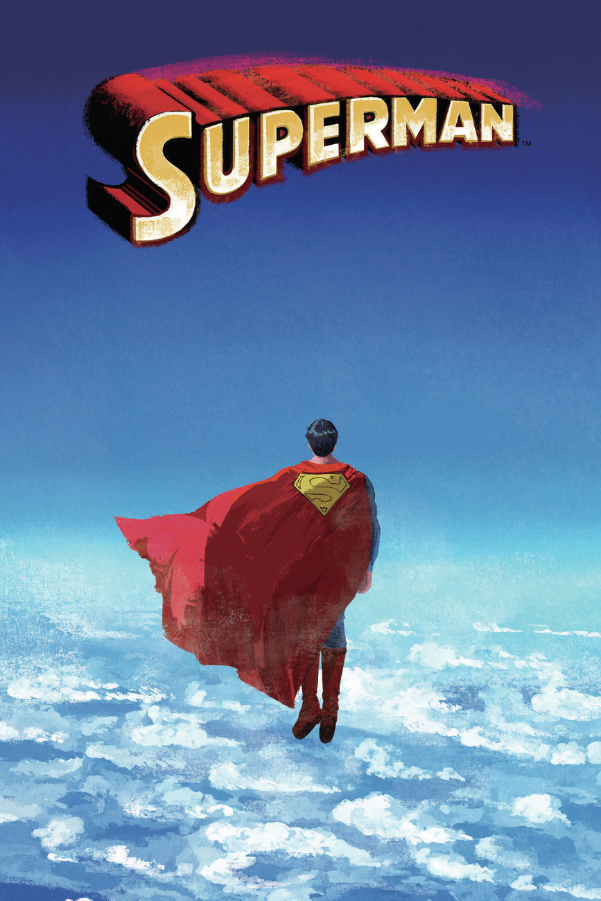 Vintage style Superman poster showing the character flying in the skies
