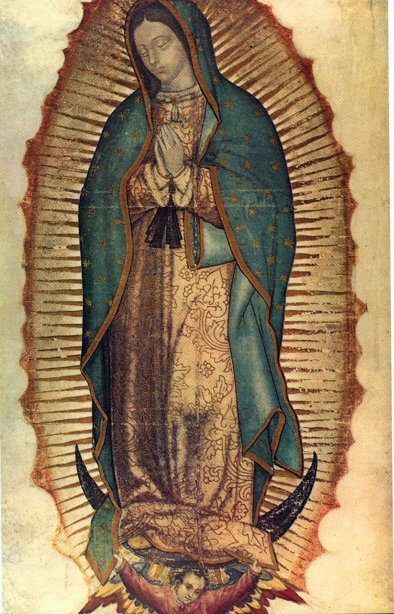 The Virgin of Guadalupe icon showing indigenous symbols and sun rays
