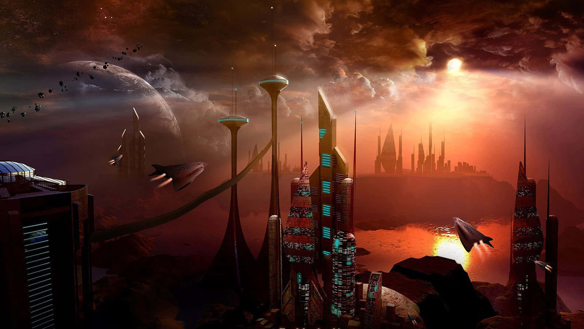 Dynamic futuristic desktop background showing advanced technology