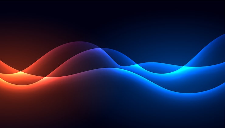 A technology style glowing shiny wave HD background with deep blue and neon accents
