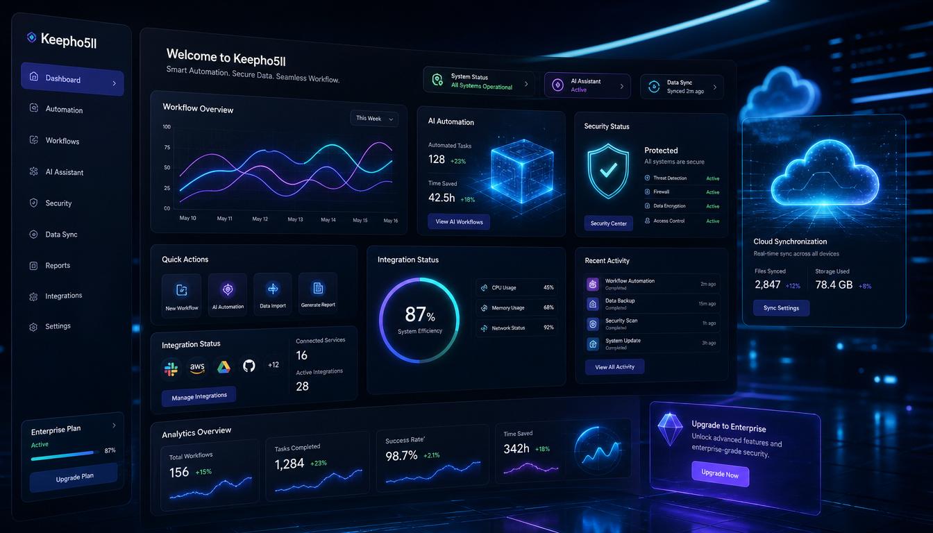Software Keepho5ll dashboard concept showing productivity and security modules