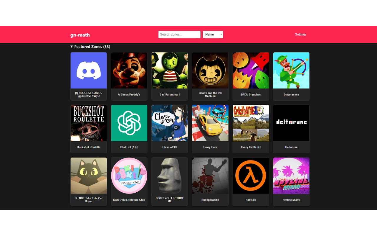 Screenshot of a GN-Math Chrome extension interface showing various game thumbnails