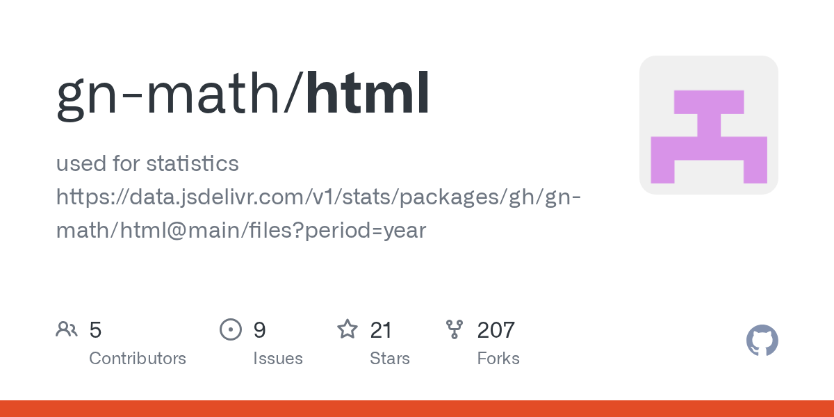 GitHub Open Graph image for the GN-Math HTML repository showing repository statistics