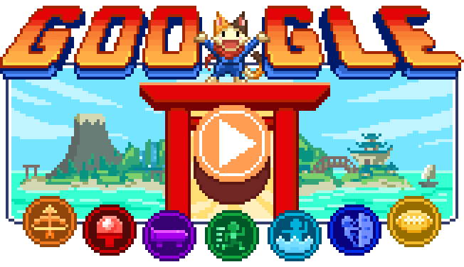 Animated GIF of the Doodle Champion Island Games featuring a cat character