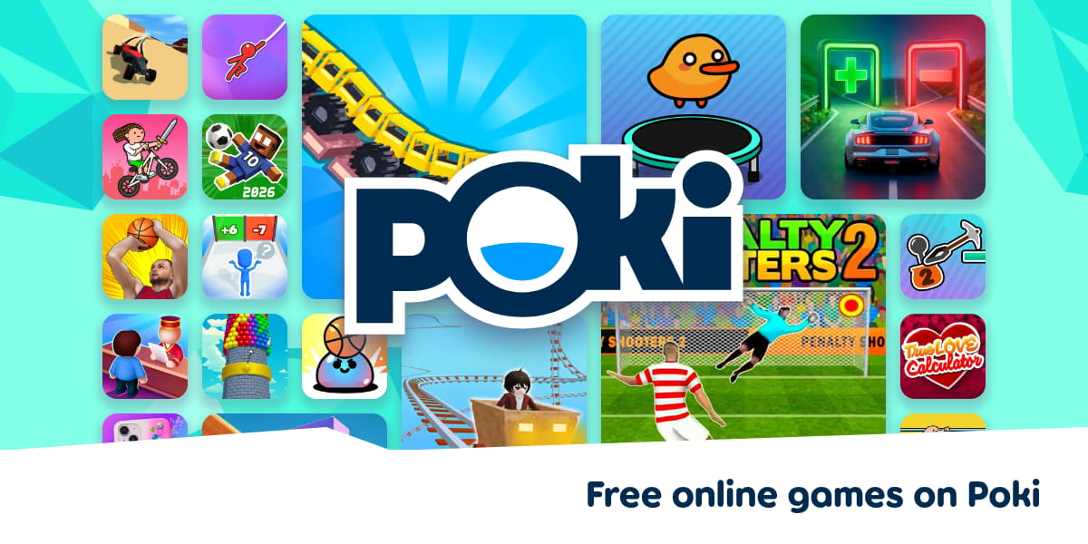 Homepage of the Poki browser games portal showing various colorful game tiles