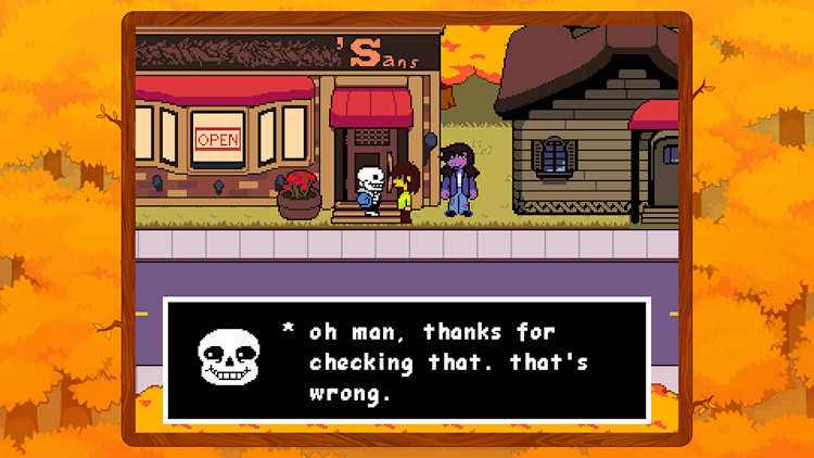 Deltarune title screen featuring Kris, Susie, and Ralsei on Nintendo Switch