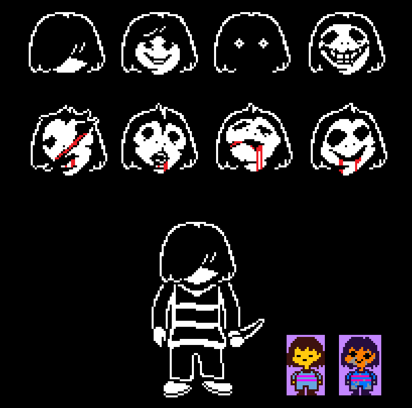 Pixel art fan interpretation of a deformed Frisktopher at Level 20