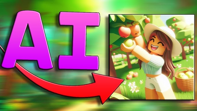Interface of an AI Roblox thumbnail generator showing prompt fields and character uploads