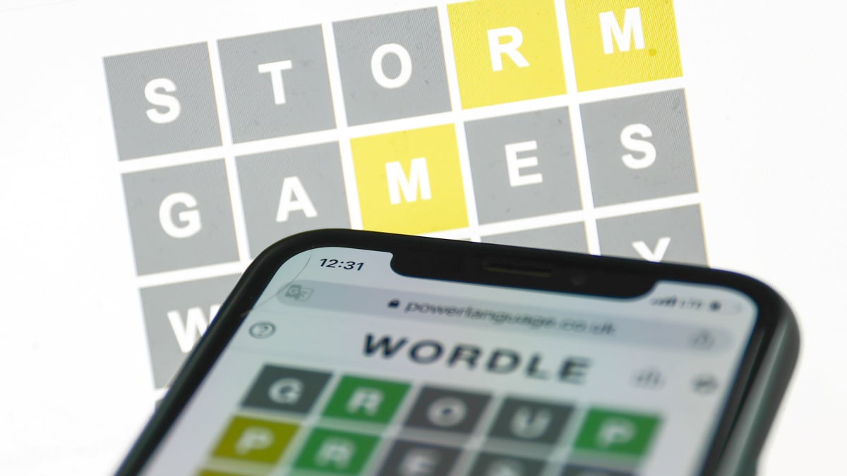 Wordle being played on a mobile browser