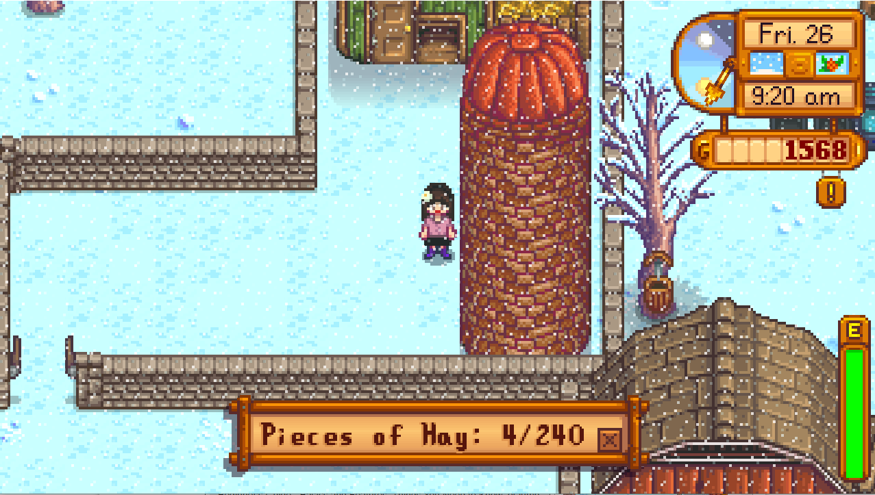 The construction menu at Robin's shop showing the silo requirements